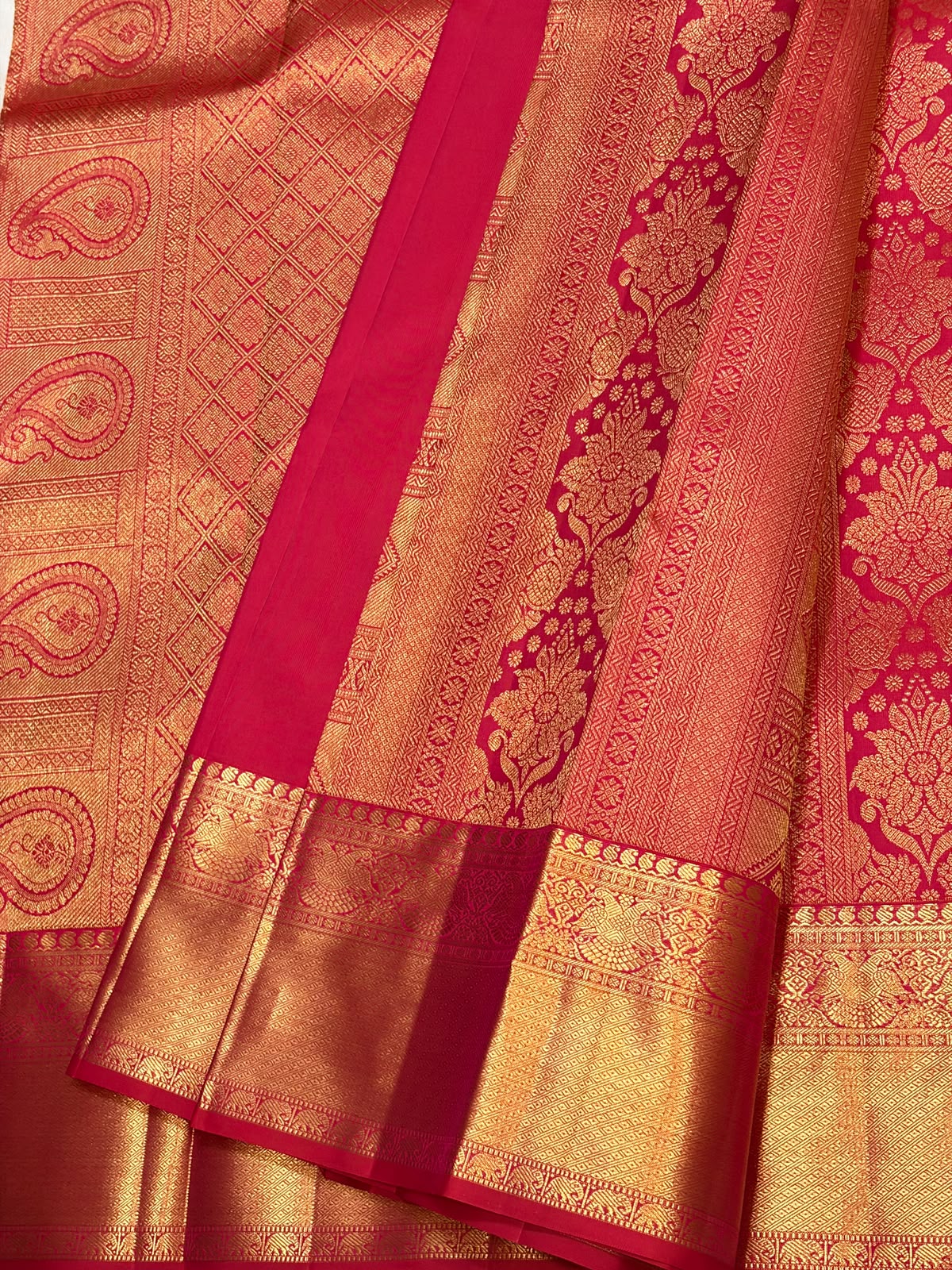 Crimson Red Floral Brocade Kanchipuram Bridal Silk Saree